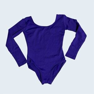 Elowel Girls Leotard Bodysuit Purple Long Sleeve Scoop Neck Dance Size 2-4